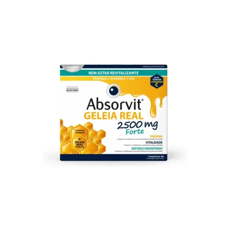 Absorvit Geleia Real 2500mg Forte Revigorante Extremo (20 Ampolas Bebíveis de 15ml)