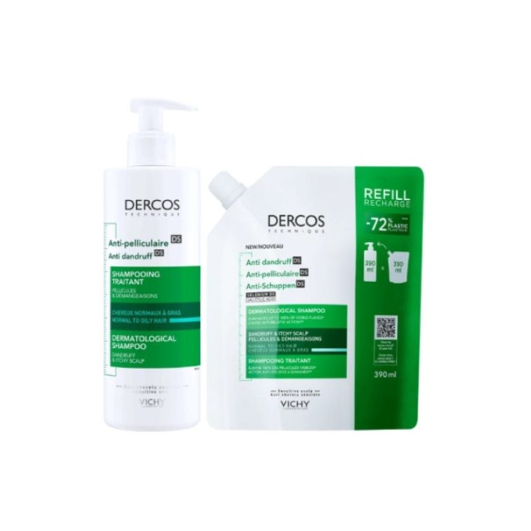 Dercos Champô Anticaspa DS Cabelo Normal a Oleoso 390ml + Refill 390ml